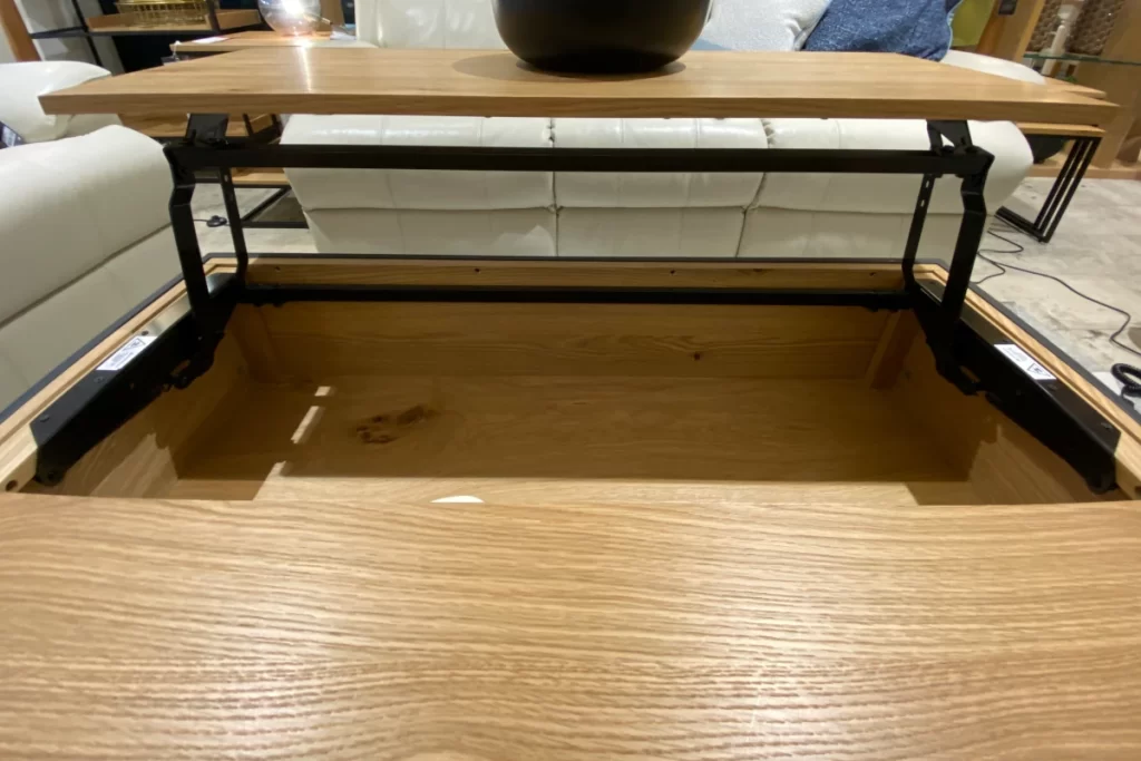 Lift-Top Coffee Table Wooden Top Opened